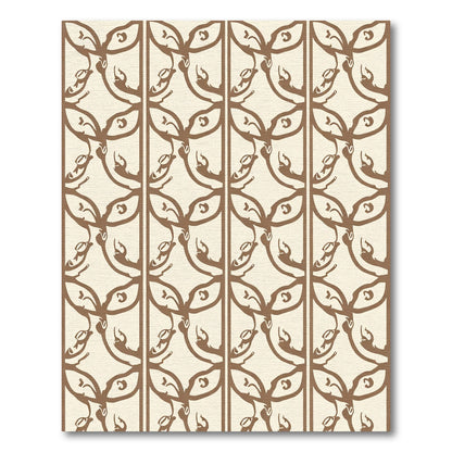 Cream Brown Stylized Vine Lattice Rug
