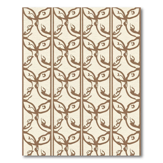 Cream Brown Stylized Vine Lattice Rug