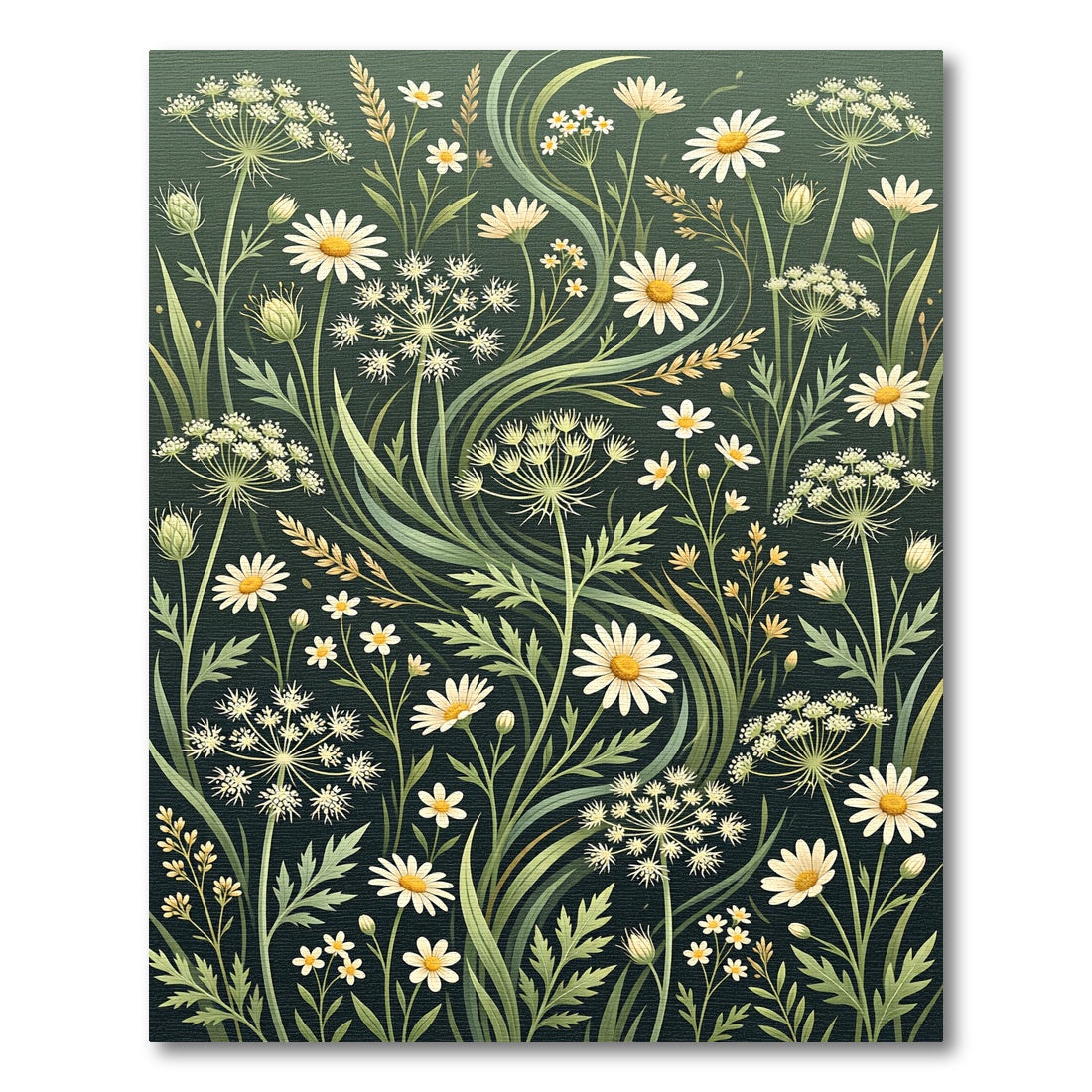 Meadow Daisy Wildflower Botanical Forest Green Rug