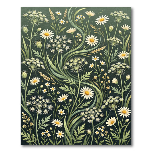 Meadow Daisy Wildflower Botanical Forest Green Rug