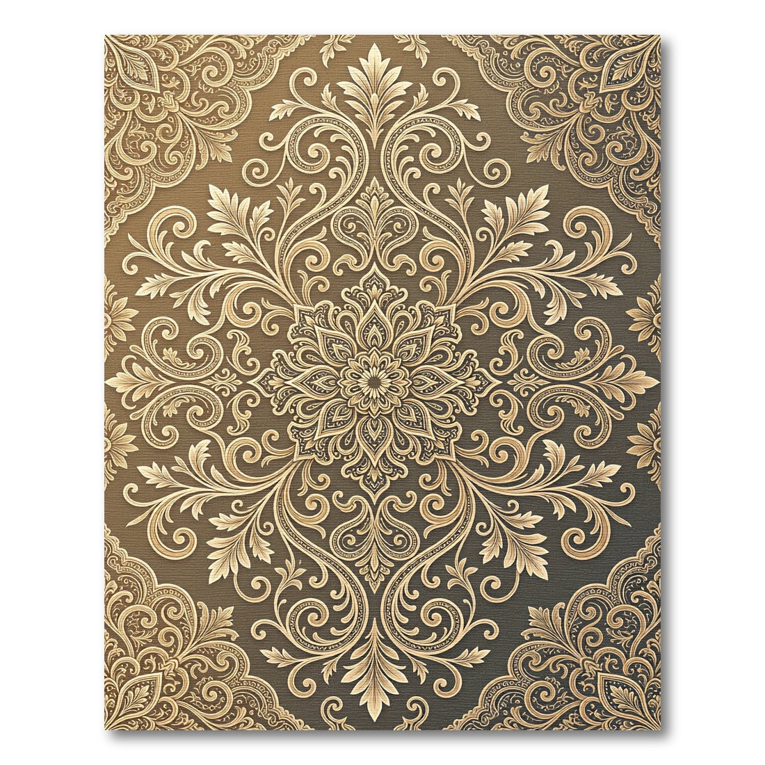 Golden Floral Mandala Brocade Rug