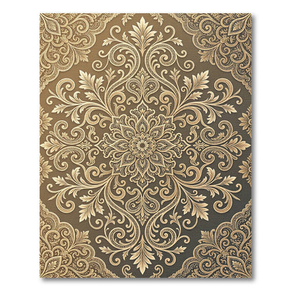 Golden Floral Mandala Brocade Rug