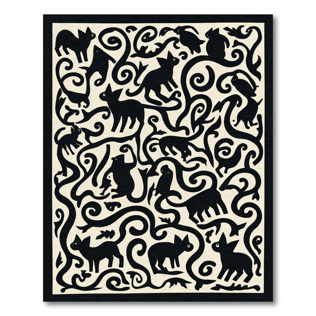 Whimsical Black Cats Woodland Scroll Rug
