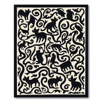 Whimsical Black Cats Woodland Scroll Rug