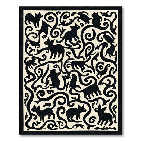 Whimsical Black Cats Woodland Scroll Rug