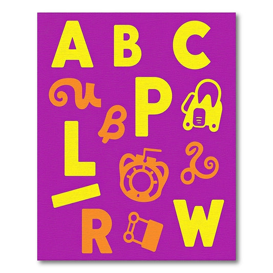 Yellow Orange Alphabet Composition Rug
