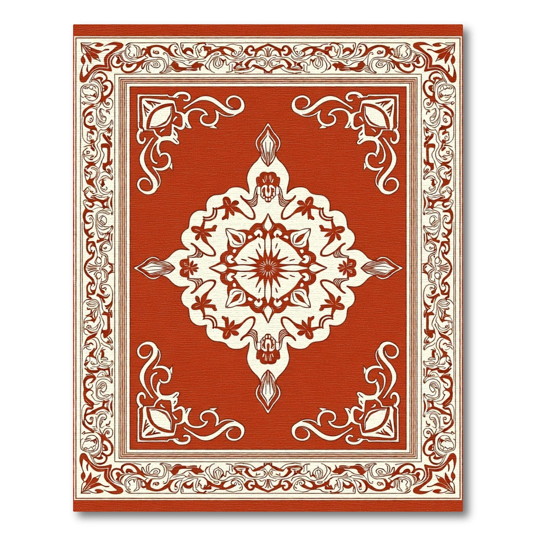 Terracotta Ivory Medallion Floral Border Rug