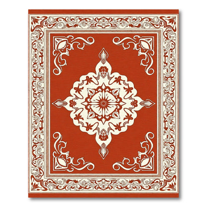 Terracotta Ivory Medallion Floral Border Rug