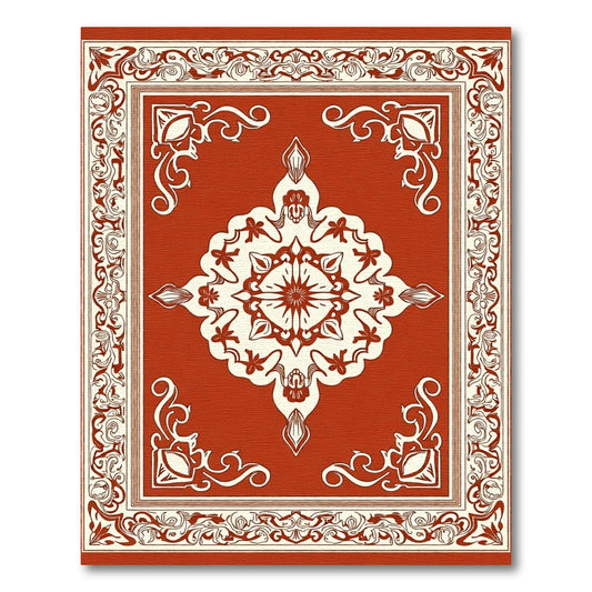 Terracotta Ivory Medallion Floral Border Rug