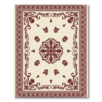 Deep Red Floral Medallion Cream Rug