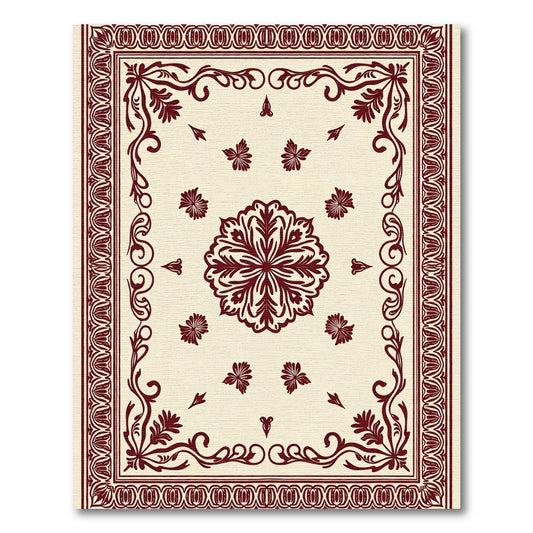 Deep Red Floral Medallion Cream Rug