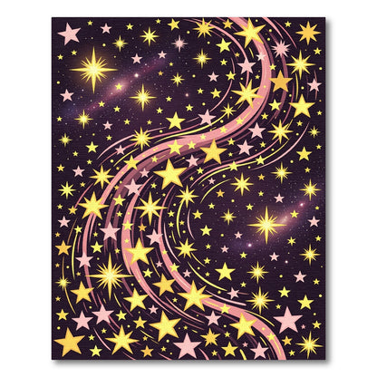 Whimsical Dark Purple Golden Starry Sky Rug