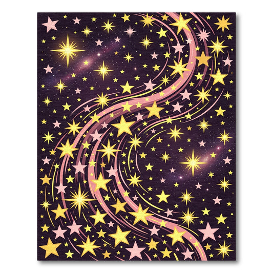 Whimsical Dark Purple Golden Starry Sky Rug