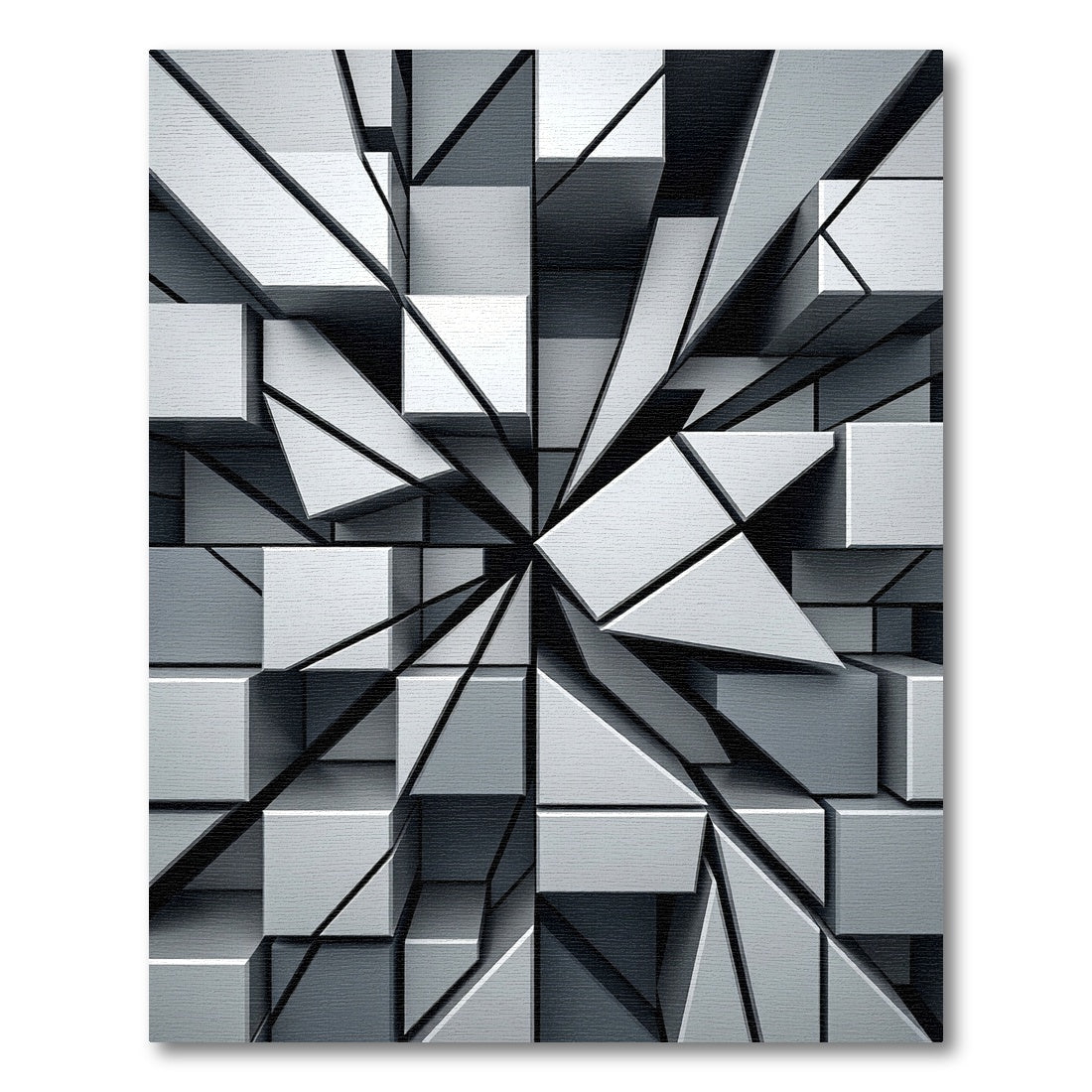 Monochrome Geometric Three Dimensional Abstract Cube Rug