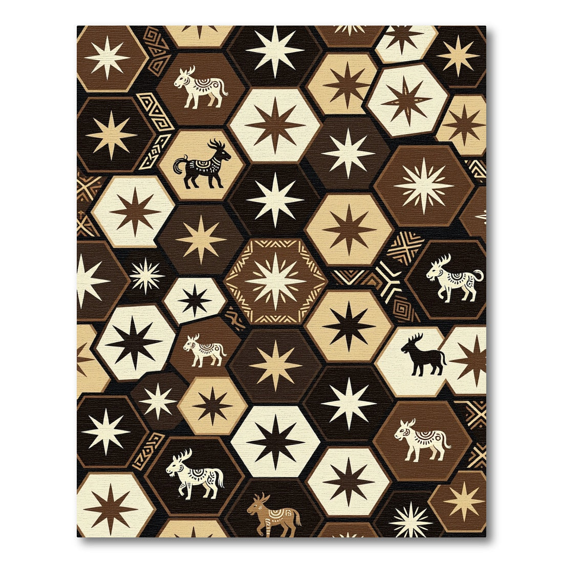 Earthy Hexagon Star and Wildlife Rug
