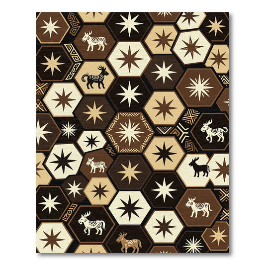 Earthy Hexagon Star and Wildlife Rug