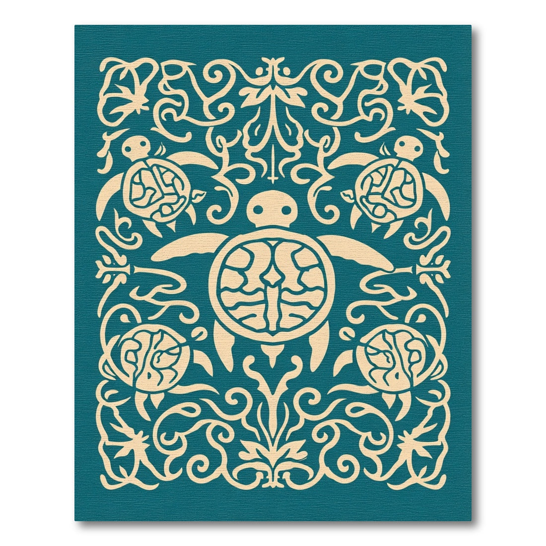 Cream Turtle Flourish Teal Accents Rug