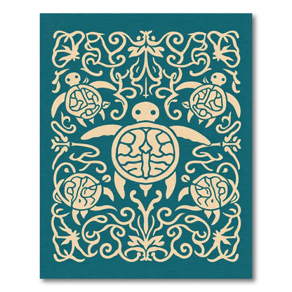 Cream Turtle Flourish Teal Accents Rug