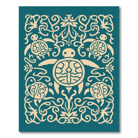 Cream Turtle Flourish Teal Accents Rug