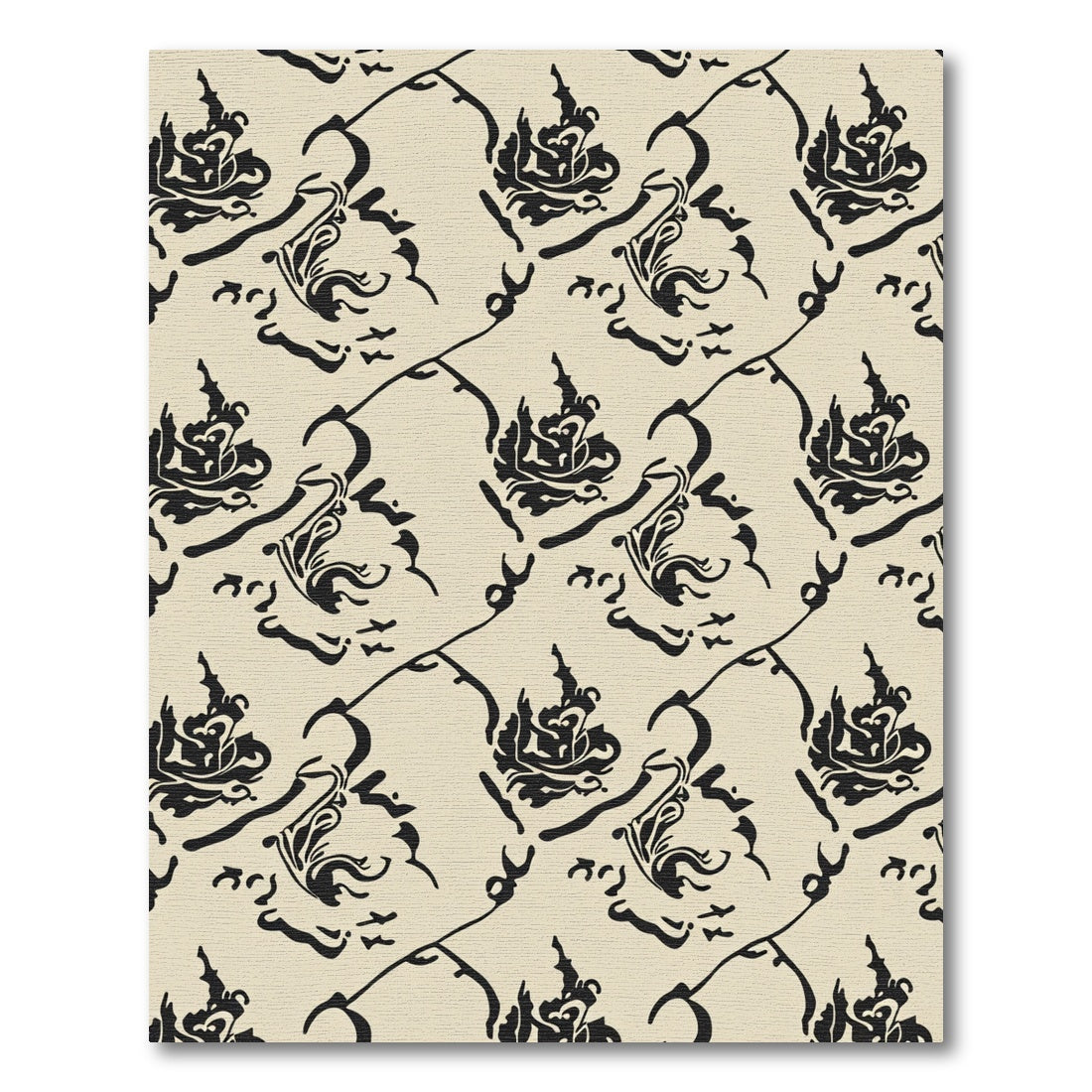 Antique Black Floral Vines Rug