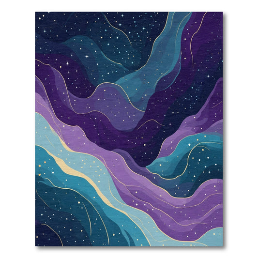 Cosmic Nebula Swirl with Golden Stars Rug