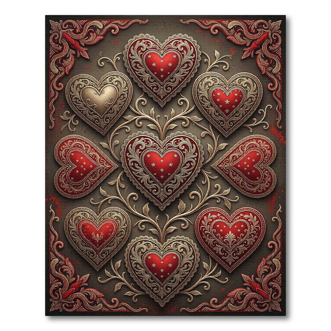 Ornate Heart Medallion with Gold Accents Rug