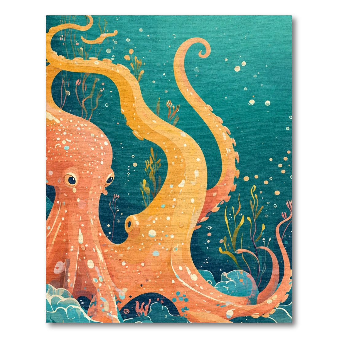 Orange Octopus Underwater Dreamscape Rug