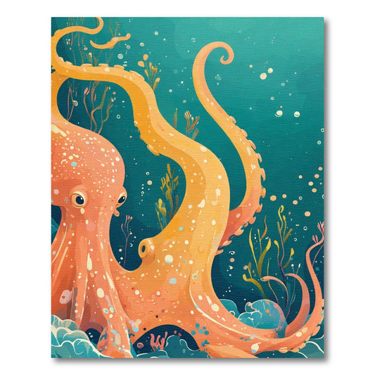 Orange Octopus Underwater Dreamscape Rug