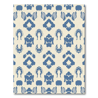 Blue Ivory Abstract Damask Rug