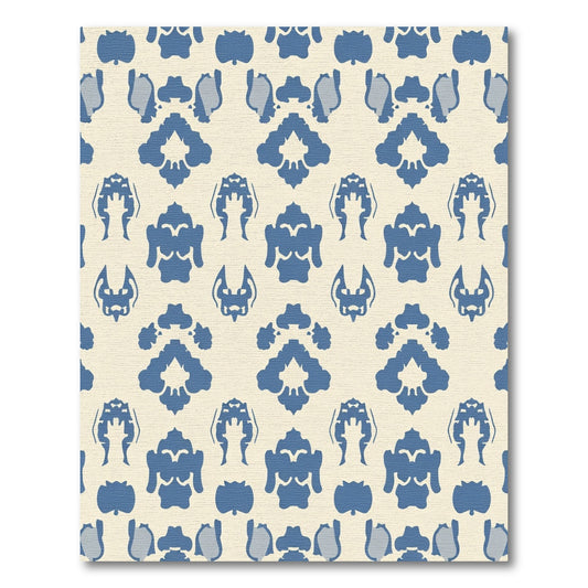 Blue Ivory Abstract Damask Rug