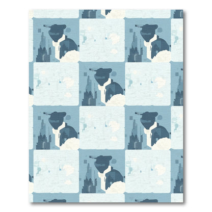 Abstract Blue Square Cityscape Figurine Rug