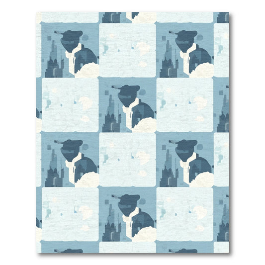 Abstract Blue Square Cityscape Figurine Rug