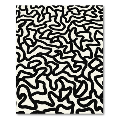 Black White Organic Abstract Flow Rug