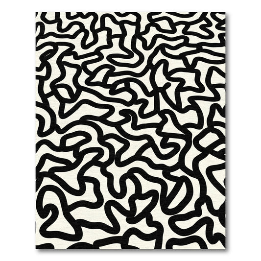 Black White Organic Abstract Flow Rug