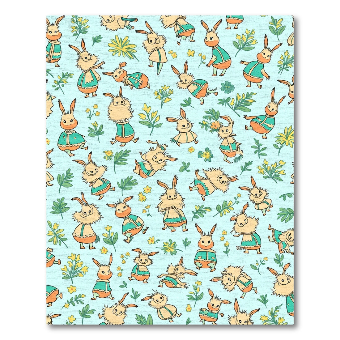 Whimsical Bunnies With Yellow Flowers Rug