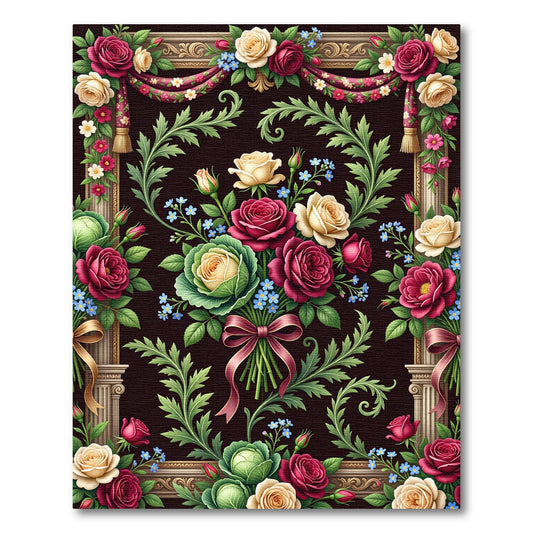 Elegant Crimson Rose Bouquet Victorian Tapestry Rug