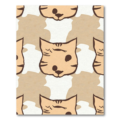 Whimsical Cat Faces Beige Camo Rug