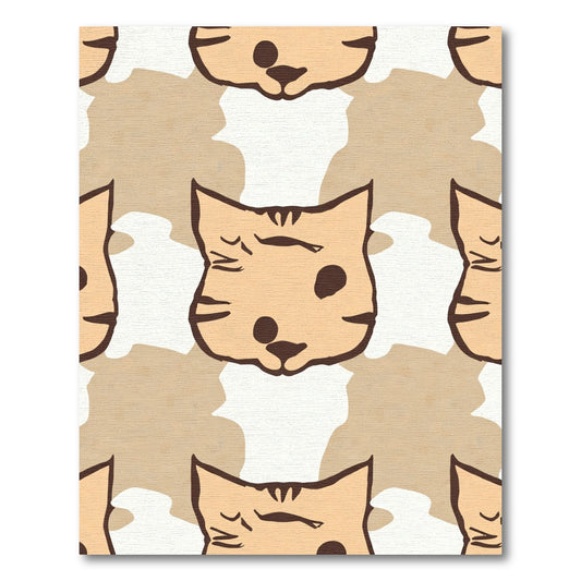 Whimsical Cat Faces Beige Camo Rug