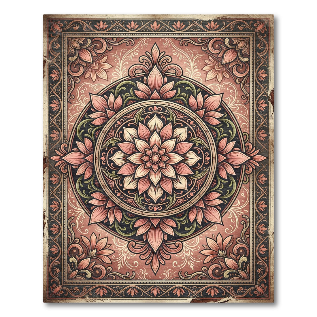 Vintage Blush Pink Floral Medallion Rug