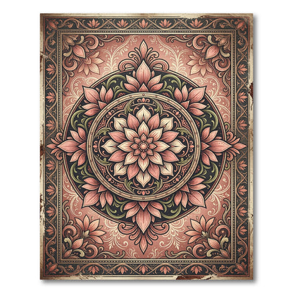 Vintage Blush Pink Floral Medallion Rug