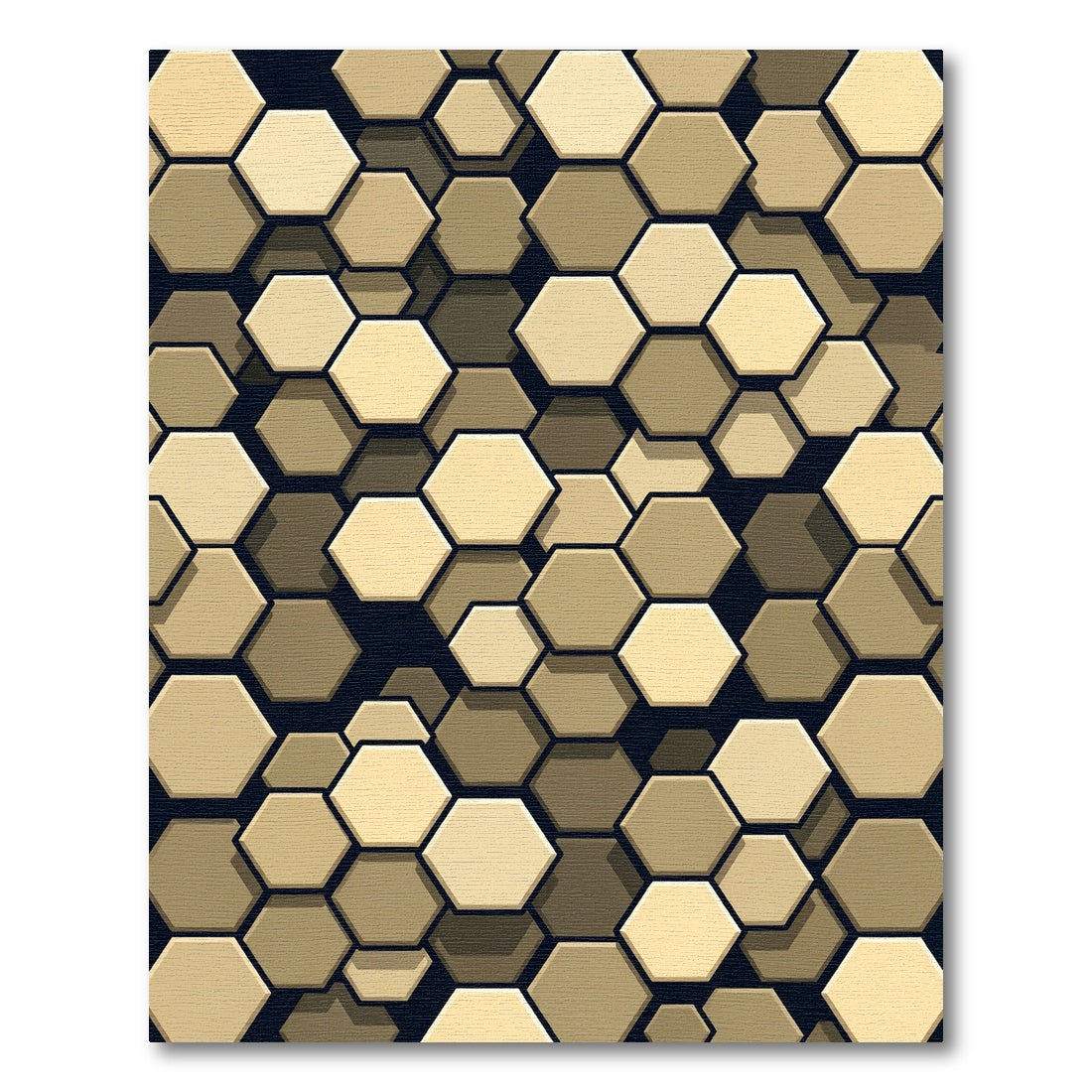 Golden Hexagonal Geometric Mosaic Rug