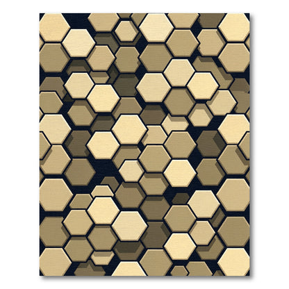 Golden Hexagonal Geometric Mosaic Rug