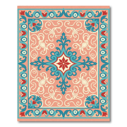 Coral Teal Red Floral Medallion Rug