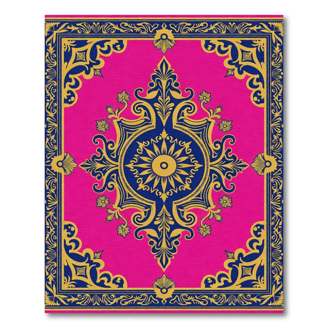Vibrant Hot Pink Geometric Medallion Rug