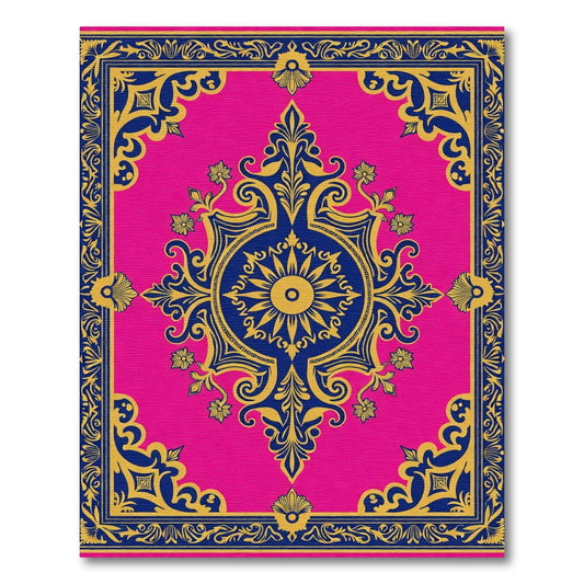 Vibrant Hot Pink Geometric Medallion Rug