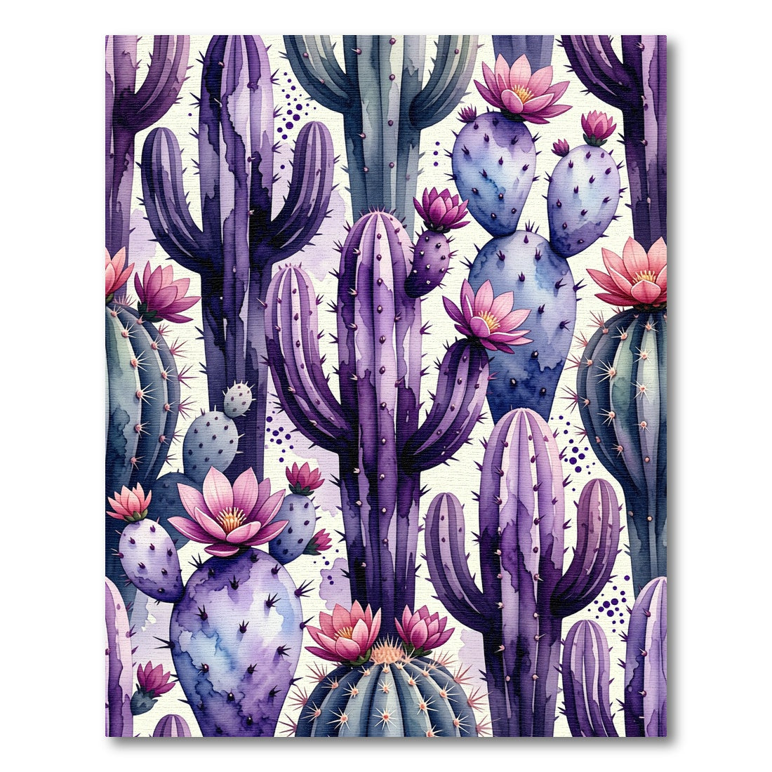 Watercolor Purple Cactus Desert Bloom Rug