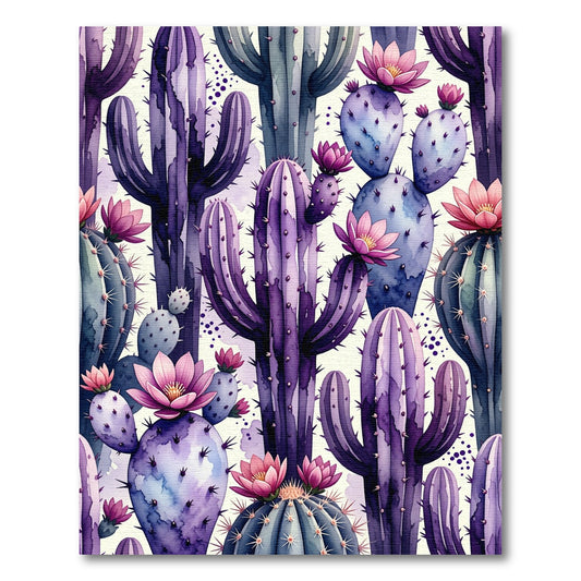Watercolor Purple Cactus Desert Bloom Rug
