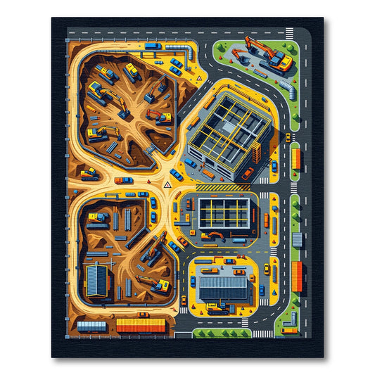 Vibrant Construction Site Machinery Rug