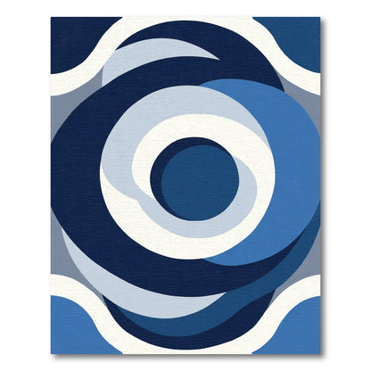 Abstract Blue Swirl Layered Rings Rug