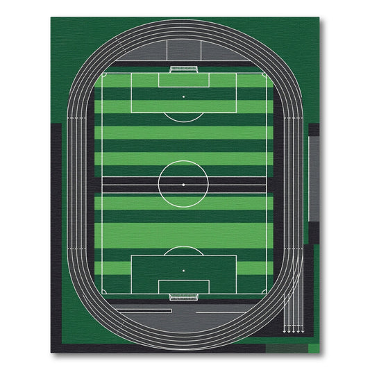 Geometric Green Soccer Pitch Field Rug
